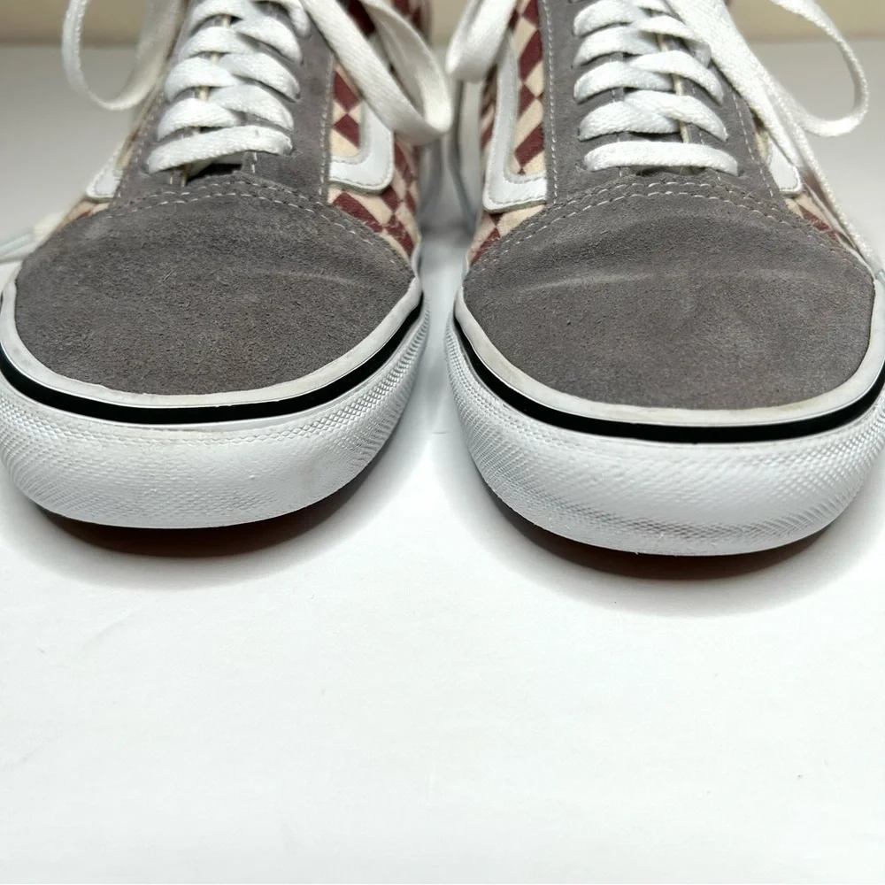 NEW VANS Old Skool Checkerboard Sneakers Burgundy Gray Suede Size 6.5